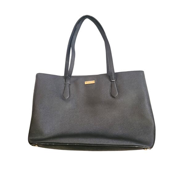 Kate Spade Laurel Way Jaymes Tote Bag Purse Leather New York Black Crossgrain - Picture 1 of 11